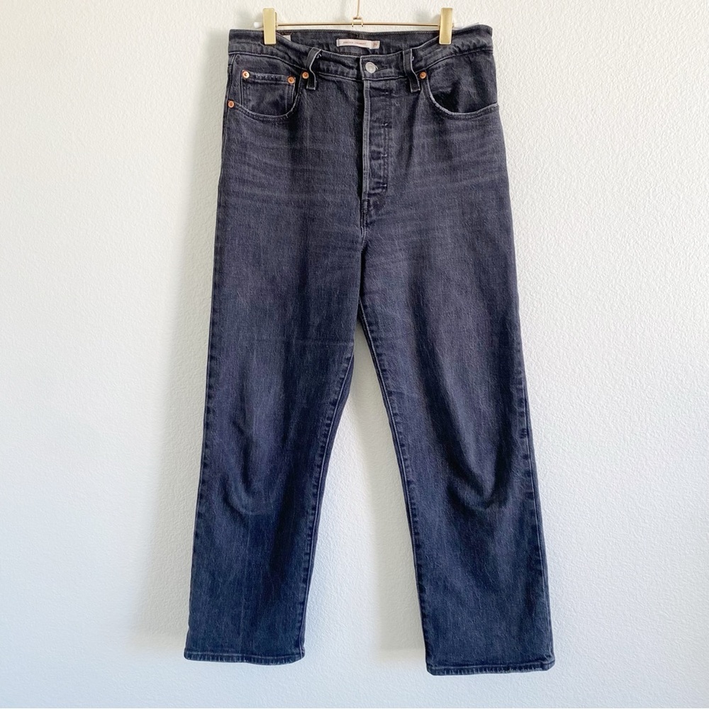 Levi’s Ribcage Straight Rigid Denim Cotton Jeans Washed Black 29